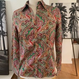 Talbots paisley print long sleeve button down shirt.  Fabric is 98% cotton